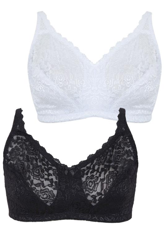 Plus Size 2 PACK Black & White Hi Shine Lace Non-Padded Non-Wired Bra | Yours Clothing 4