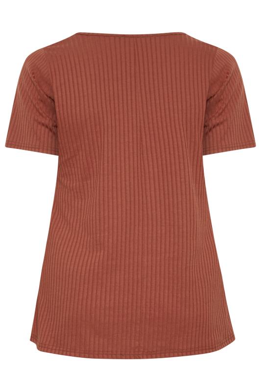 LIMITED COLLECTION Plus Size Curve Rust Brown Ribbed Swing Top | Yours Clothing  7