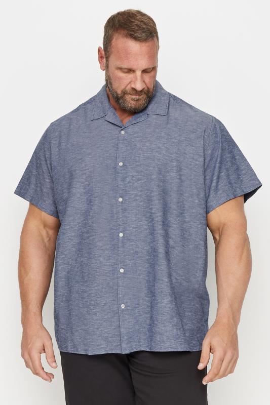 Men's  JACK & JONES Big & Tall Denim Blue Linen Blend Resort Shirt