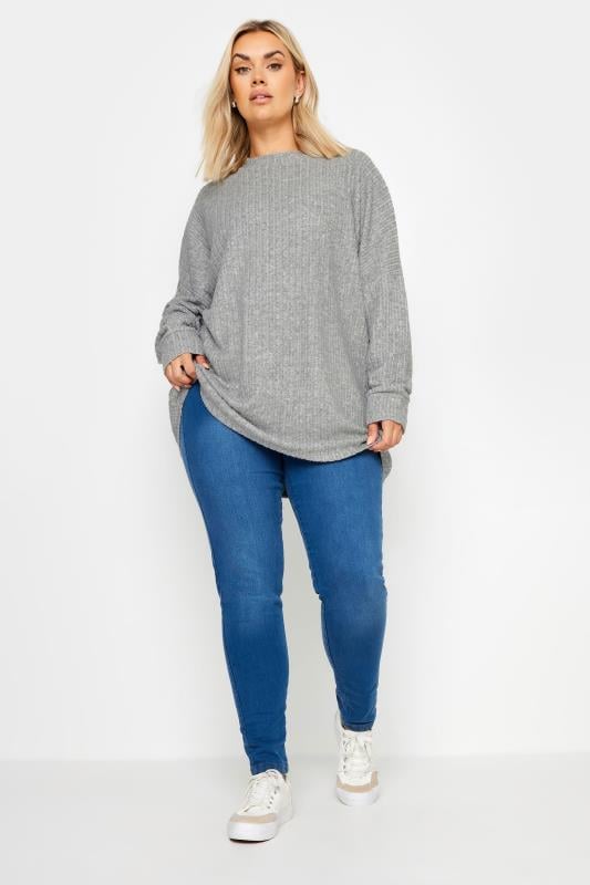 YOURS Plus Size Grey Ribbed Soft Touch Jumper | Yours Clothing 2