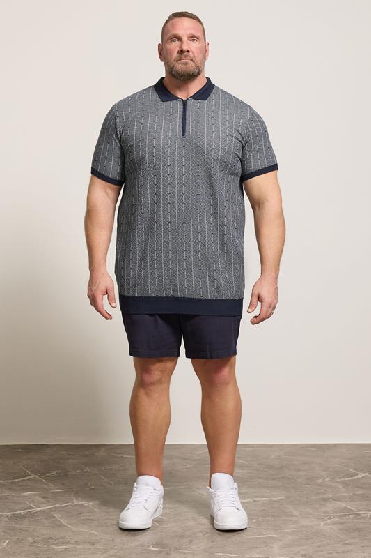 D555 Big & Tall Navy Blue Knitted Quarter Zip Polo Shirt | BadRhino 1