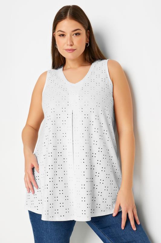 YOURS Plus Size White Broderie Anglaise Swing Vest Top | Yours Clothing 4