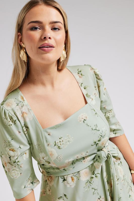 YOURS LONDON Plus Size Green Floral Print Square Neck Top | Yours Clothing 4