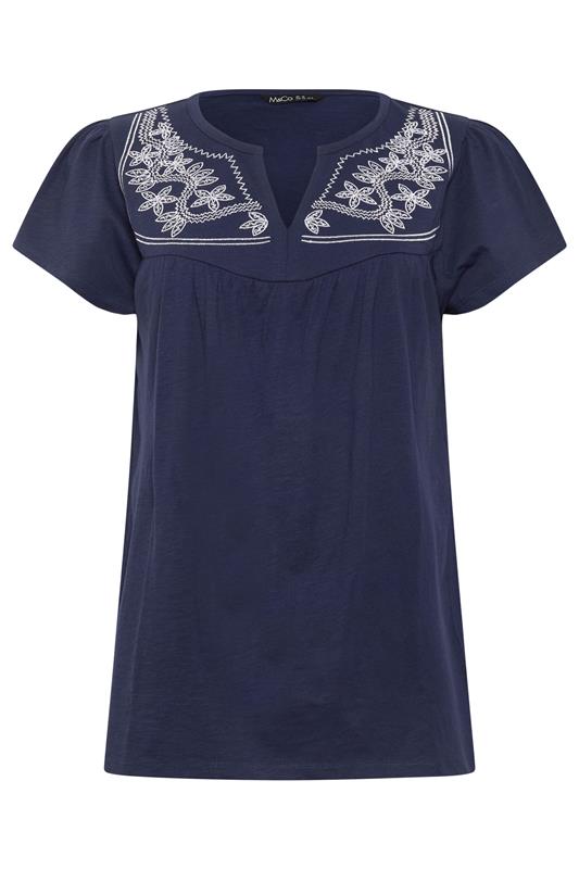 M&Co Navy Blue Embroidered Cotton Notch Neck Top | M&Co 5