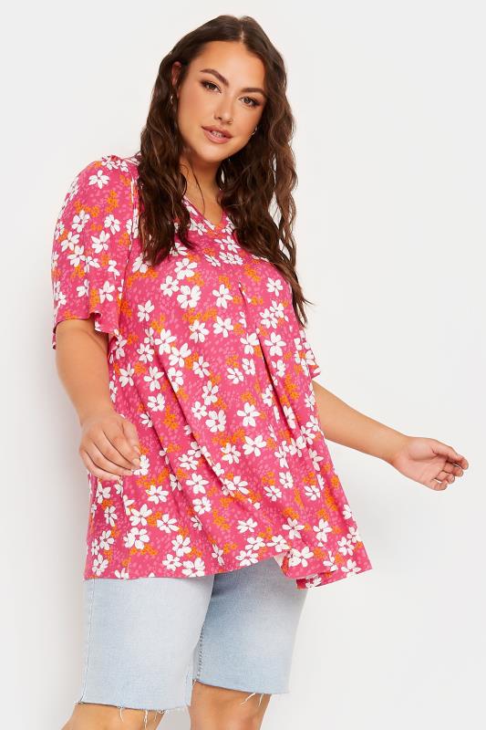 YOURS Curve Plus Size Pink Floral Ditsy Top | Yours Clothing  1