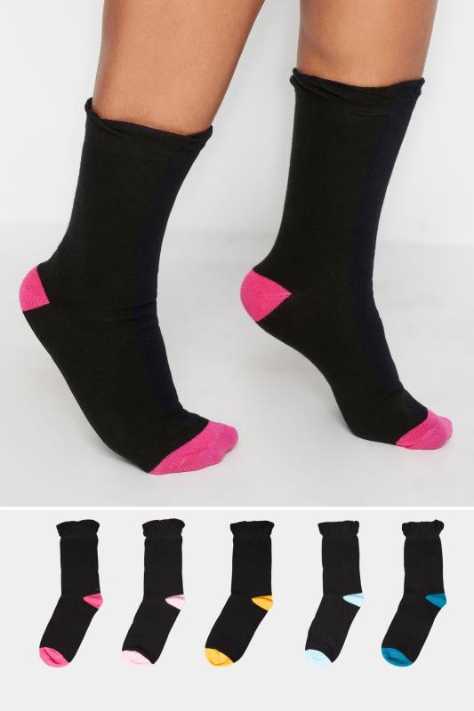 Plus Size  YOURS 5 PACK Black Contrasting Heel Socks