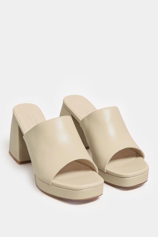 LIMITED COLLECTION Cream Platform Block Mule Sandal Heels In Wide E Fit | Yours Clothing  2