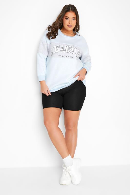 Plus Size Blue 'Los Angeles' Slogan Varsity Sweatshirt | Yours Clothing 2