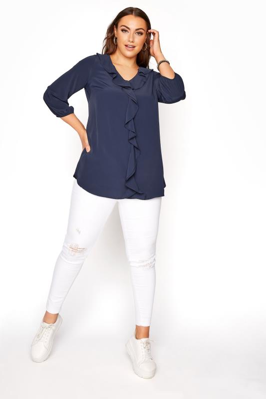 Blusa azul noche volante | Yours Clothing