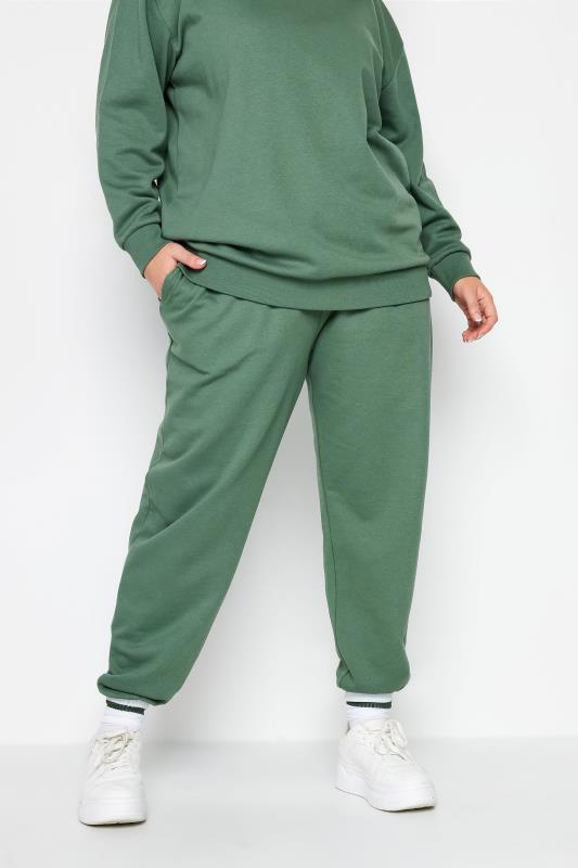YOURS Plus Size Green Cuffed Joggers | Yours Clothing 1