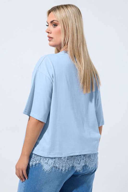 LIMITED COLLECTION Plus Size Light Blue Oversized Lace Hem T-Shirt