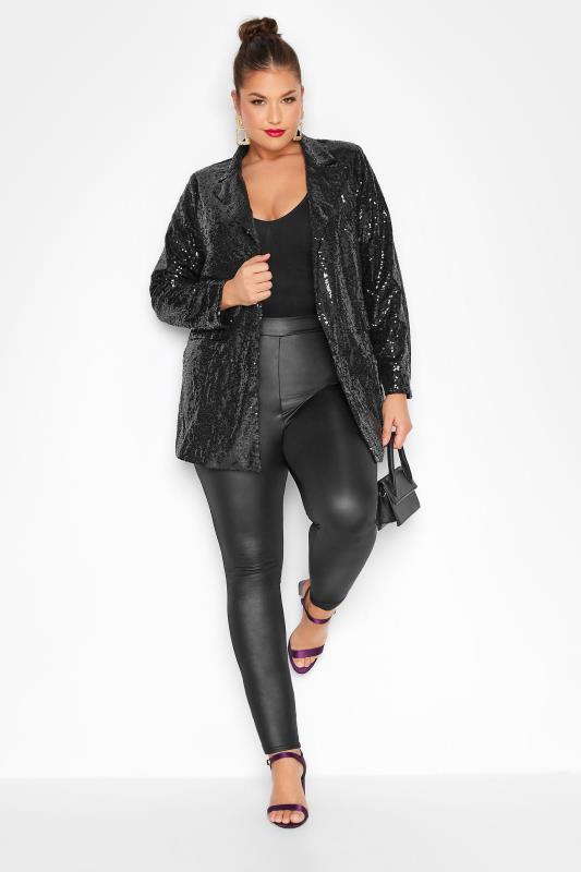 Plus Size Curve Black Sequin Blazer | Yours Clothing 2