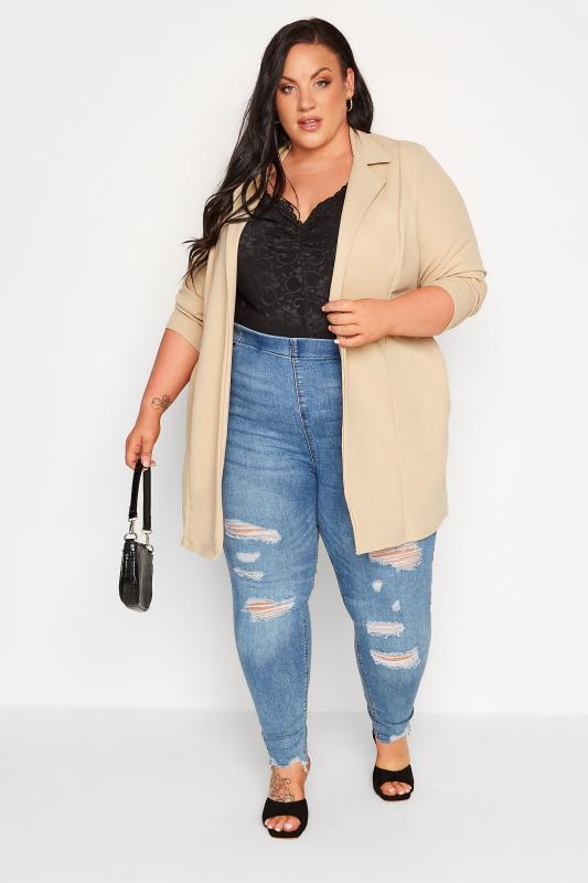 LIMITED COLLECTION Plus Size Beige Brown Longline Blazer | Yours Clothing 2