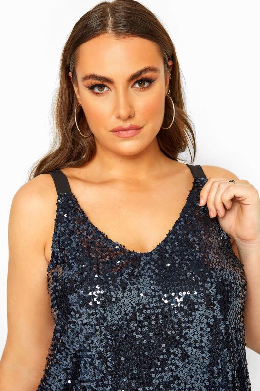 YOURS LONDON Navy Sequin Cami Top | Yours Clothing