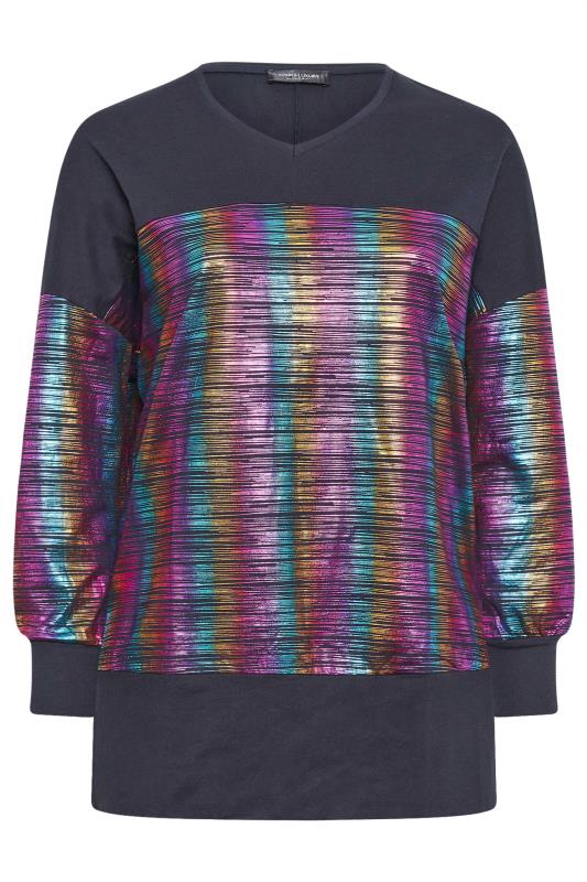 YOURS Plus Size Black Rainbow Metallic Stripe Top | Yours Clothing 5