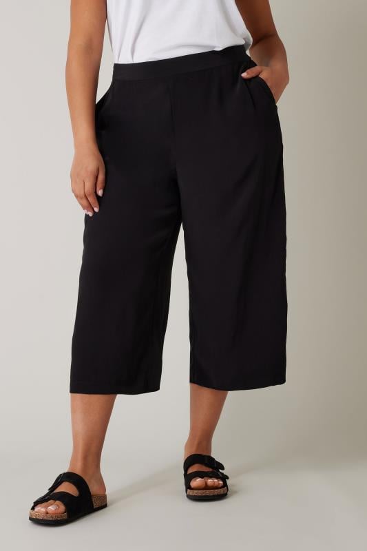 Plus Size  EVANS Curve Black Crepe Wide Leg Trousers