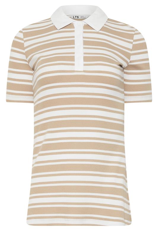 LTS Tall Women's Natural Brown & White Stripe Polo Top | Long Tall Sally 6