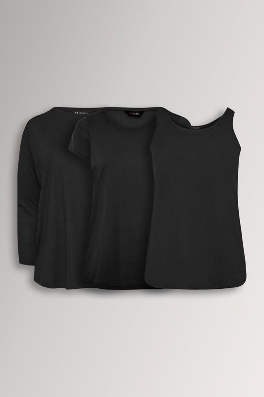  YOURSET Curve 3 PACK Black Core T-Shirt Essentials Set