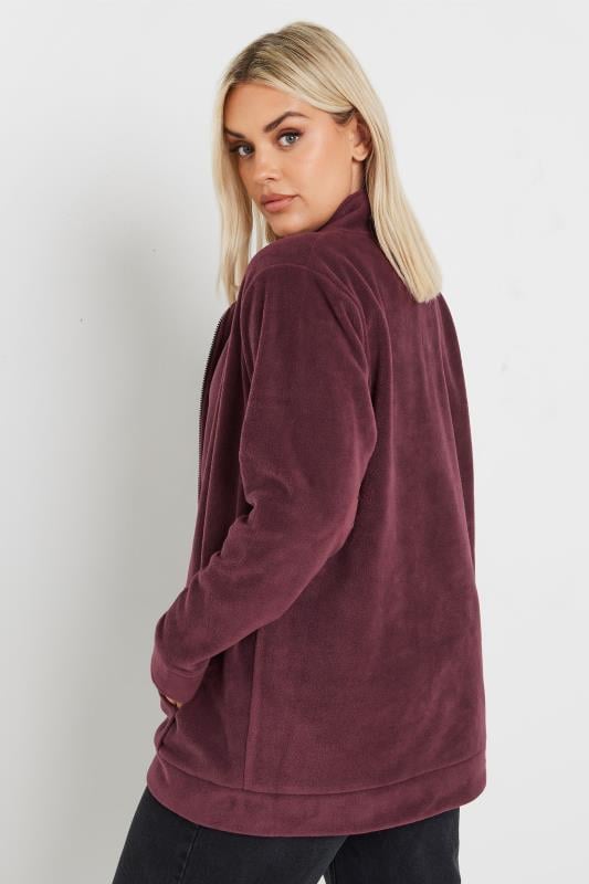 YOURS Curve Burgundy Red Zip Fleece Jacket | Yours Clothing 3