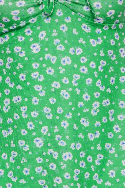 Petite Green Daisy Print Ruched Front Top | PixieGirl 5