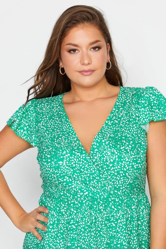 Plus Size Cross Front Green Animal Marking Frill Tunic Top | Yours Clothing 4