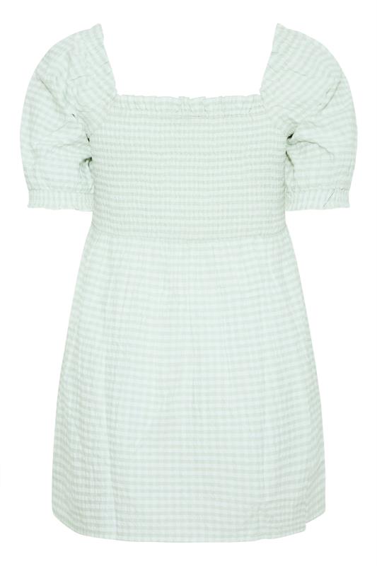 Plus Size Green Gingham Shirred Top | Yours Clothing 7