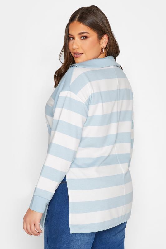 YOURS Plus Size Blue Stripe Quarter Zip Jumper | Yours Clothing 3
