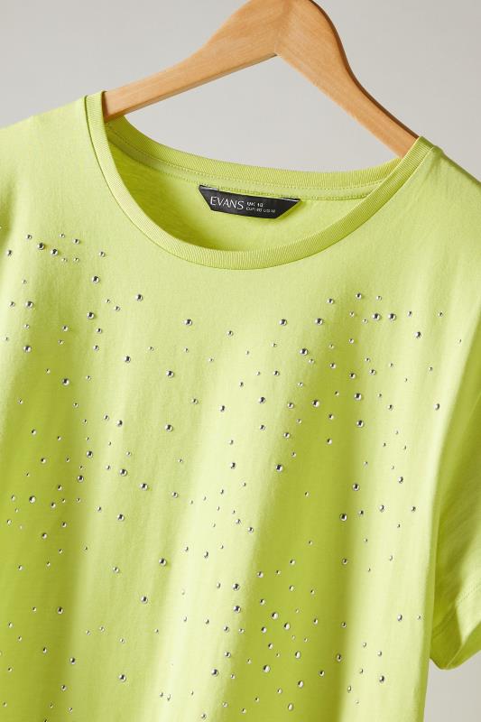 EVANS Plus Size Lime Green Stud Embellished Pure Cotton T-Shirt | Evans  7