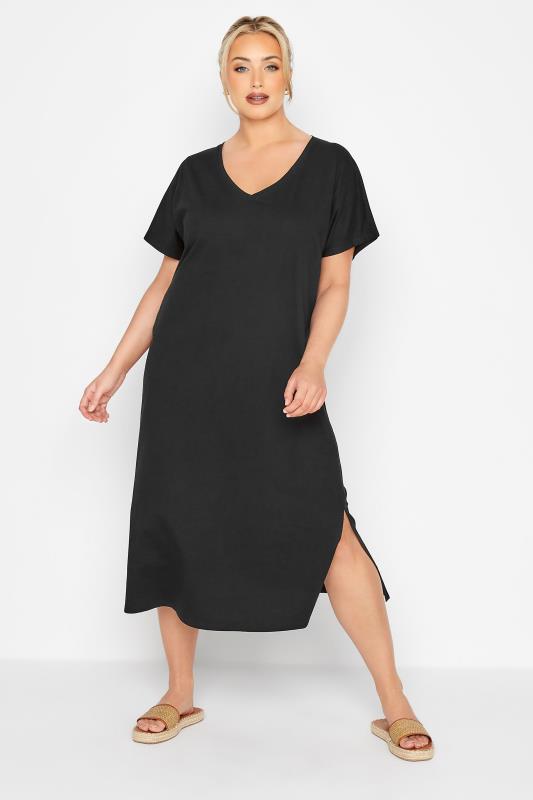LIMITED COLLECTION Curve Black Side Split Midaxi T-Shirt Dress_A.jpg