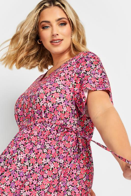 LIMITED COLLECTION Curve Plus Size Pink Floral Ditsy Adjustable Waist Maxi Dress | Yours Clothing 3