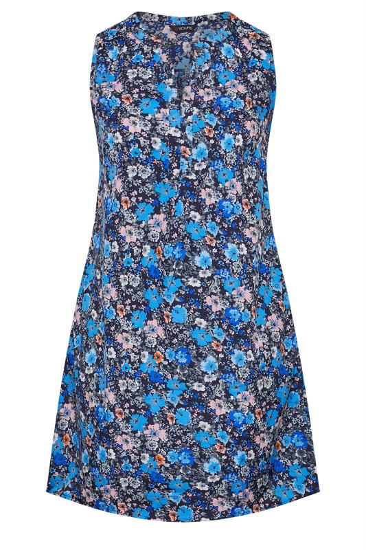 Curve Blue Floral Print Sleeveless Shirt Dress 6