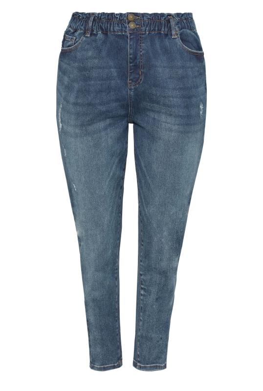 Curve Indigo Blue Washed Elasticated MOM Jeans 5