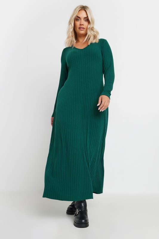  YOURS Curve Green Ribbed Maxi Dress