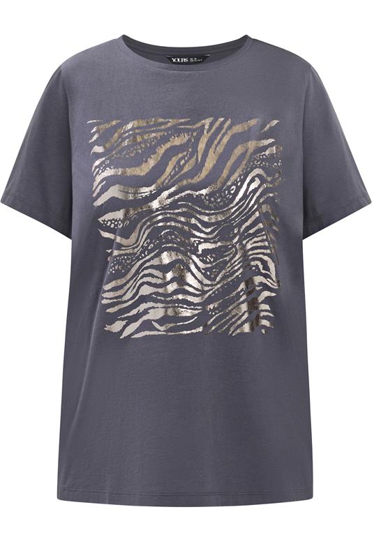 YOURS Plus Size Grey Zebra Foil T-Shirt | Yours Clothing 5