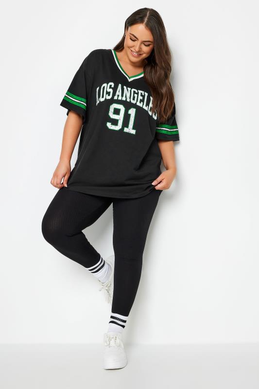 YOURS Plus Size Black 'Los Angeles' Slogan Varsity T-Shirt | Yours Clothing 3