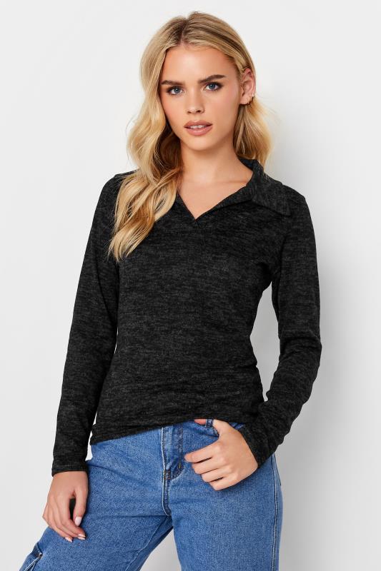 Petite  Petite Charcoal Grey Soft Touch Collar Top