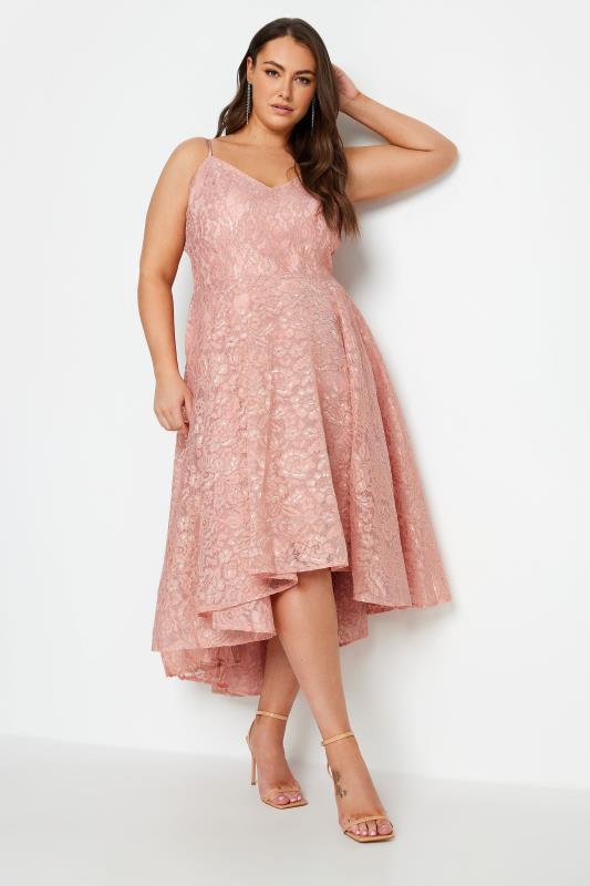 Plus Size  YOURS LONDON Curve Pink Lace Midi Prom Dress