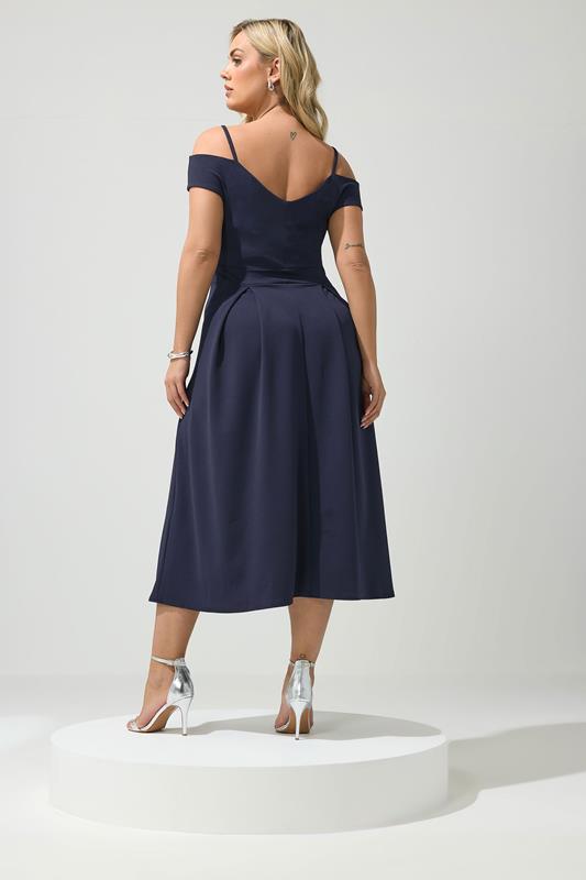 YOURS LONDON Plus Size Navy Blue Bardot Skater Dress | Yours Clothing 2
