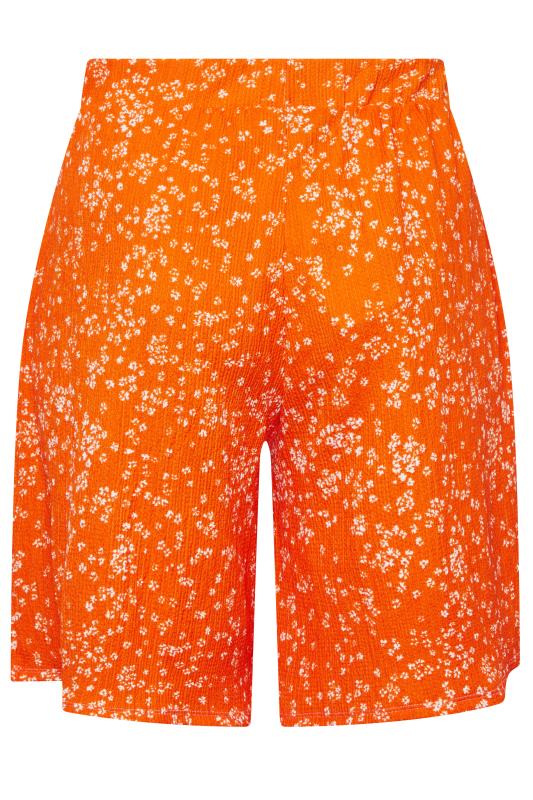 YOURS Plus Size Orange Ditsy Print Pull On Shorts | Yours Clothing 5