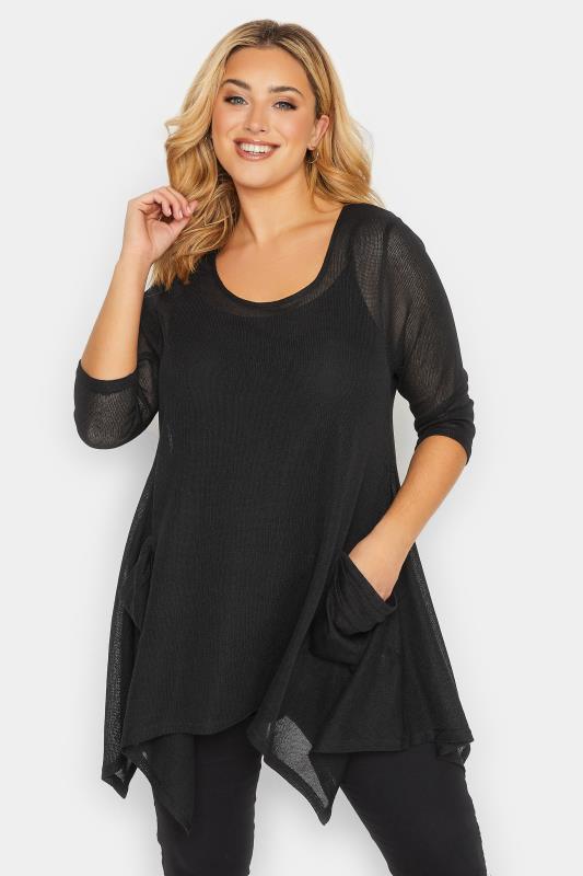  Grande Taille YOURS Curve Black Knitted Pocket Top