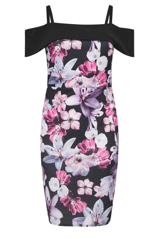 YOURS LONDON Plus Size Pink Floral Print Bardot Shift Dress | Yours Clothing 5
