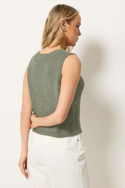 LTS Tall Women's Sage Green Button Knitted Vest Top | Long Tall Sally 4