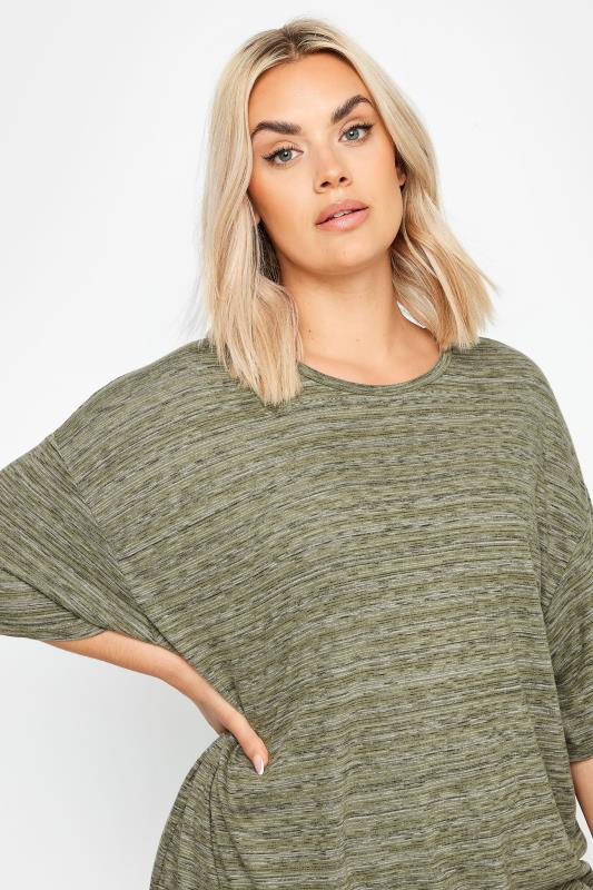 YOURS Plus Size Green Striped Oversized T-Shirt | Yours Clothing 4