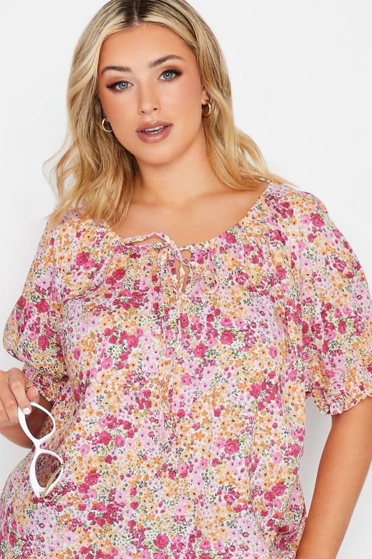 YOURS Plus Size Pink Ditsy Print Gypsy Top | Yours Clothing 4
