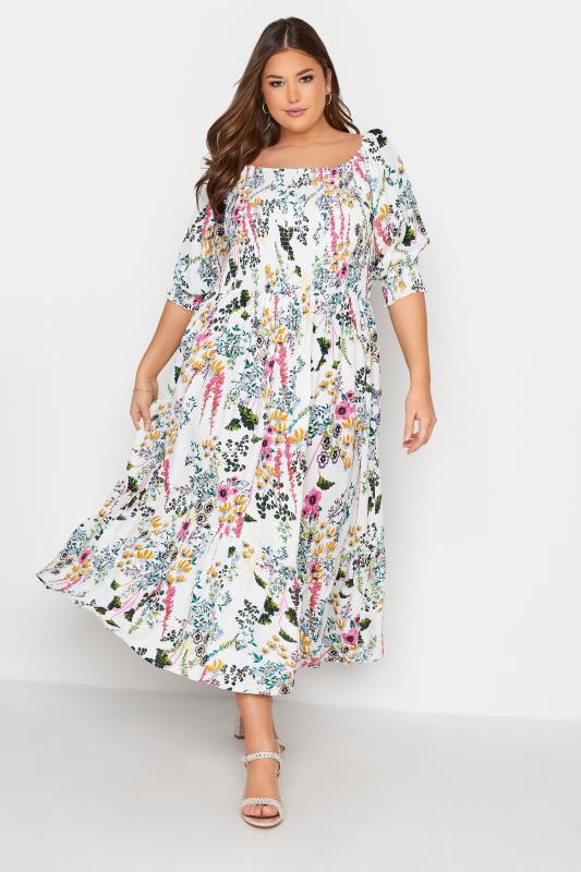 YOURS LONDON Curve White Floral Puff Sleeve Maxi Dress_A.jpg