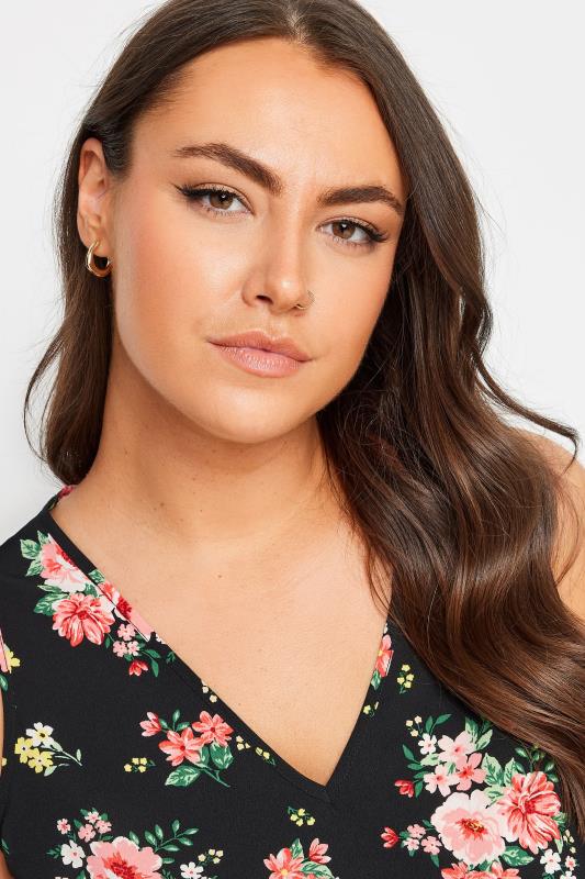 YOURS Plus Size Black & Pink Floral Print Vest Top | Yours Clothing 5