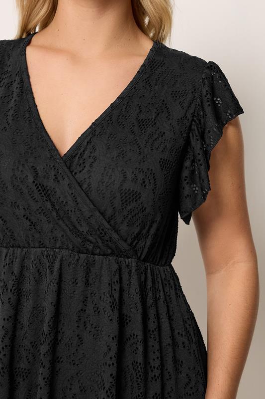 YOURS Plus Size Black Wrap Pointelle Dress | Yours Clothing 4