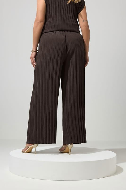 YOURS LONDON Plus Size Chocolate Brown Pleated Trousers | Yours Clothing 2
