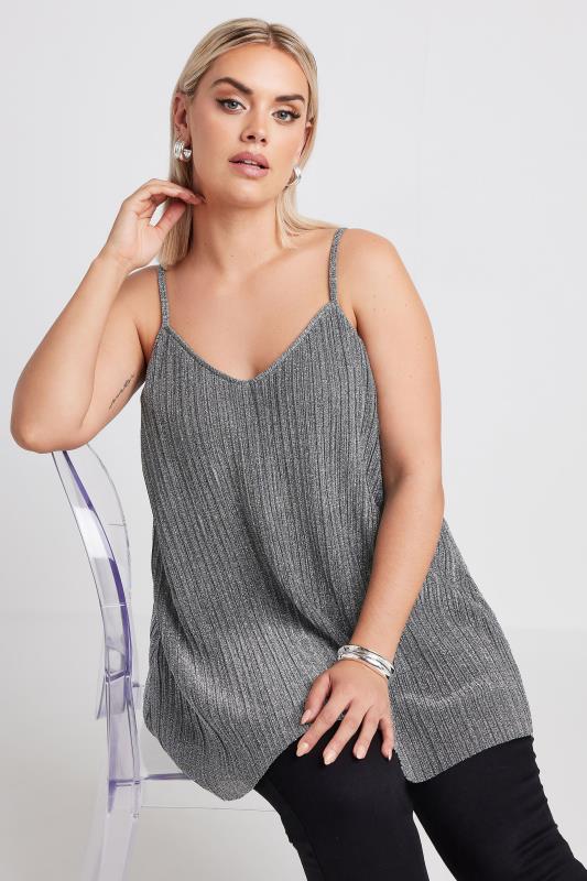 LIMITED COLLECTION Plus Size Silver Metallic Plisse Cami Top | Yours Clothing 1