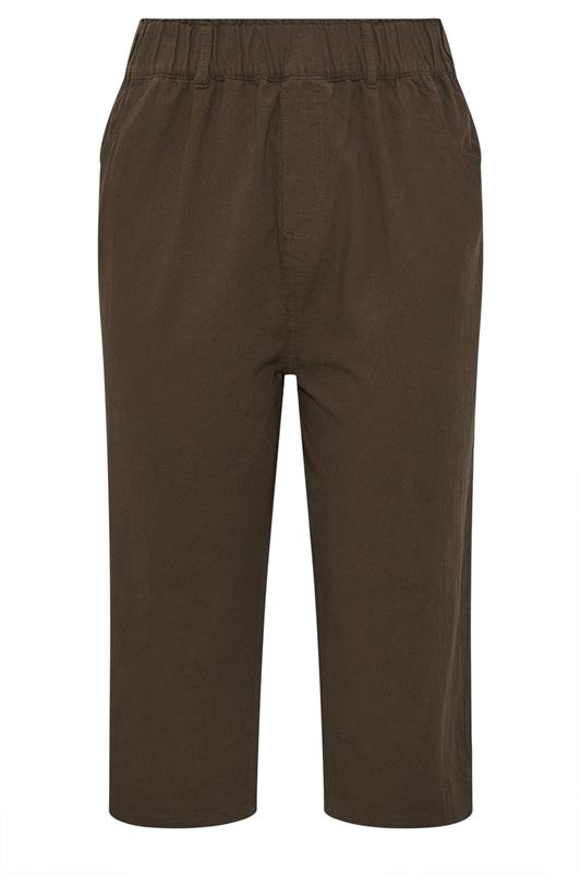 YOURS Plus Size Chocolate Brown Cool Cotton Cropped Trousers | Yours Clothing 5